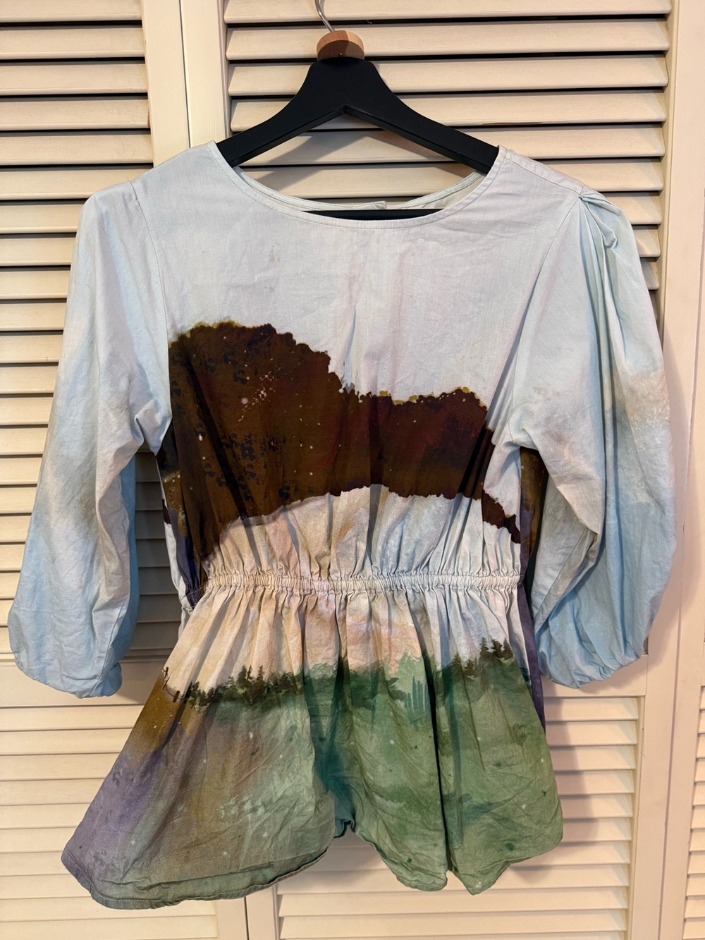 CORD Studios Skye Top - watercolor print 100% cotton peplum blouse